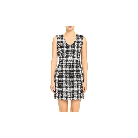 THEORY Womens Black Frayed Sleeveless Scoop Neck Short Body Con Dress 2
